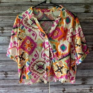 NWOT‎ Christian Siriano Short-Sleeved Cropped Button-Down Top Size L